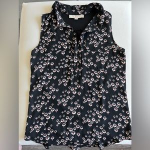 LOFT retro red & black flower mixed media sleeveless blouse